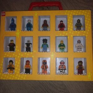 LEGO Minifigure Collection with Red and Yellow Display